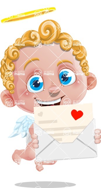 Cupid Cartoon Character - Cartoon Cupid holding a Card for Valentine's Day